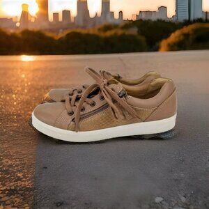 ✅Hotter Chase Brown Leather Trainor Casual Sneakers Women's 8.5 Lace + Side Zip